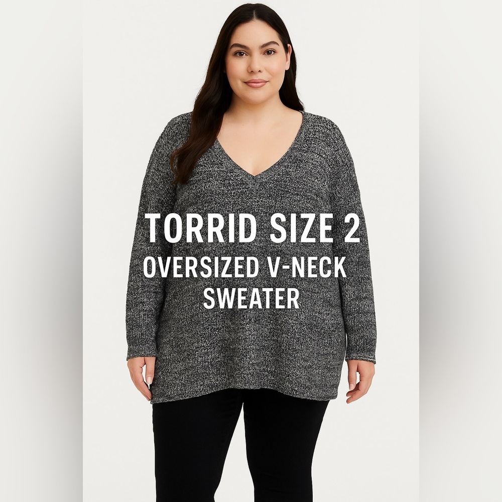 Torrid Oversized Marled V-Neck Sweater |Size 2|Cozy Cotton Blend